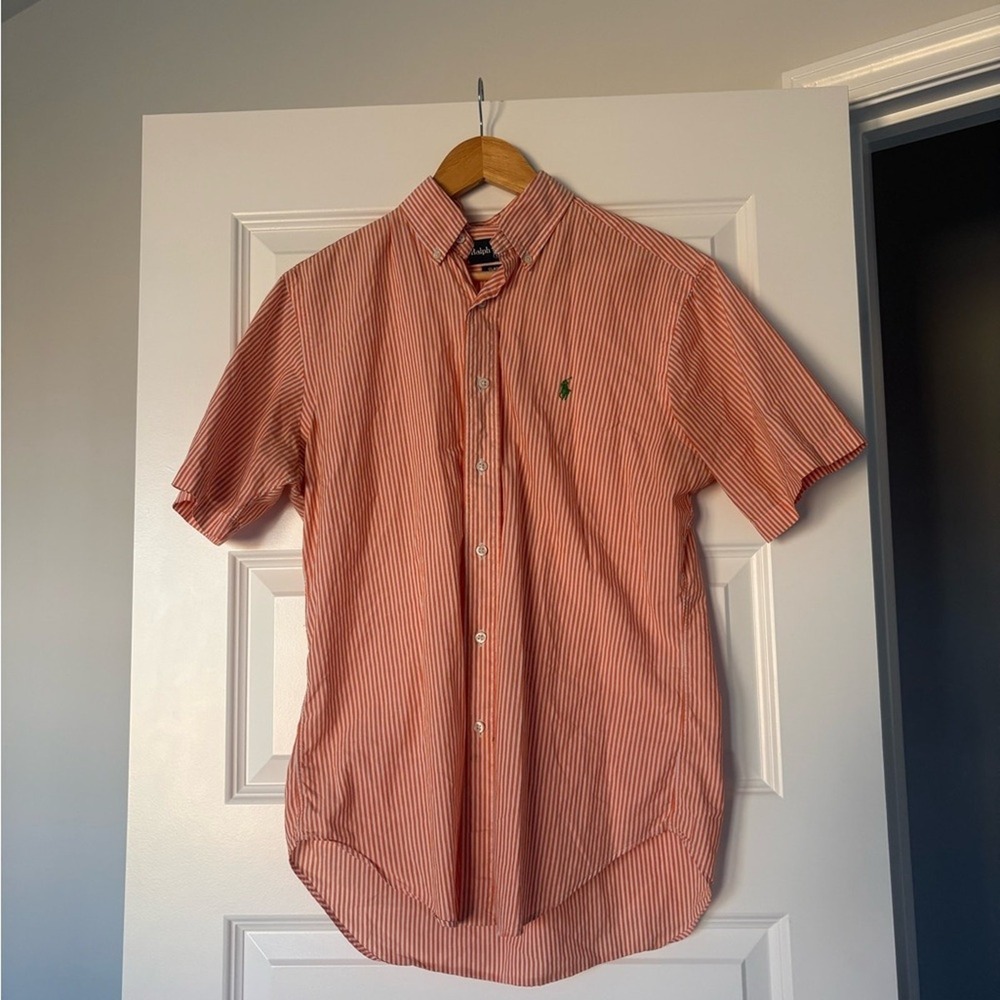 Ralph Lauren Women's Stripe Orange Short-Sleeve Button-Down Shirt Small/Petite